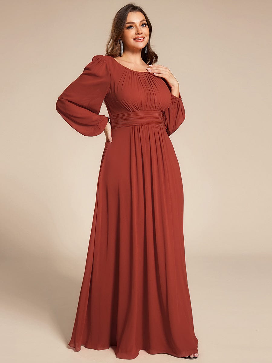 Chiffon Long Sleeve Pleated Floor Length Bridesmaid Dress #color_Vermilion