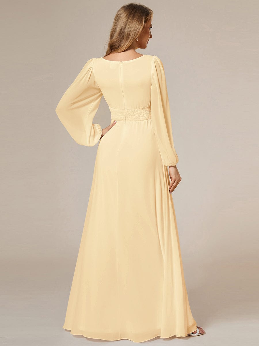 Chiffon Long Sleeve Pleated Floor Length Bridesmaid Dress #color_Yellow