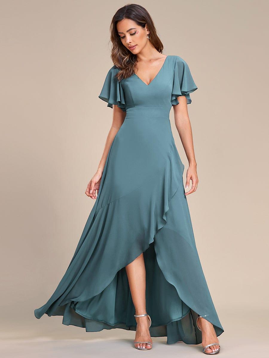Charming Chiffon Bridesmaid Dress with Lotus Leaf Hemline #color_Light Teal