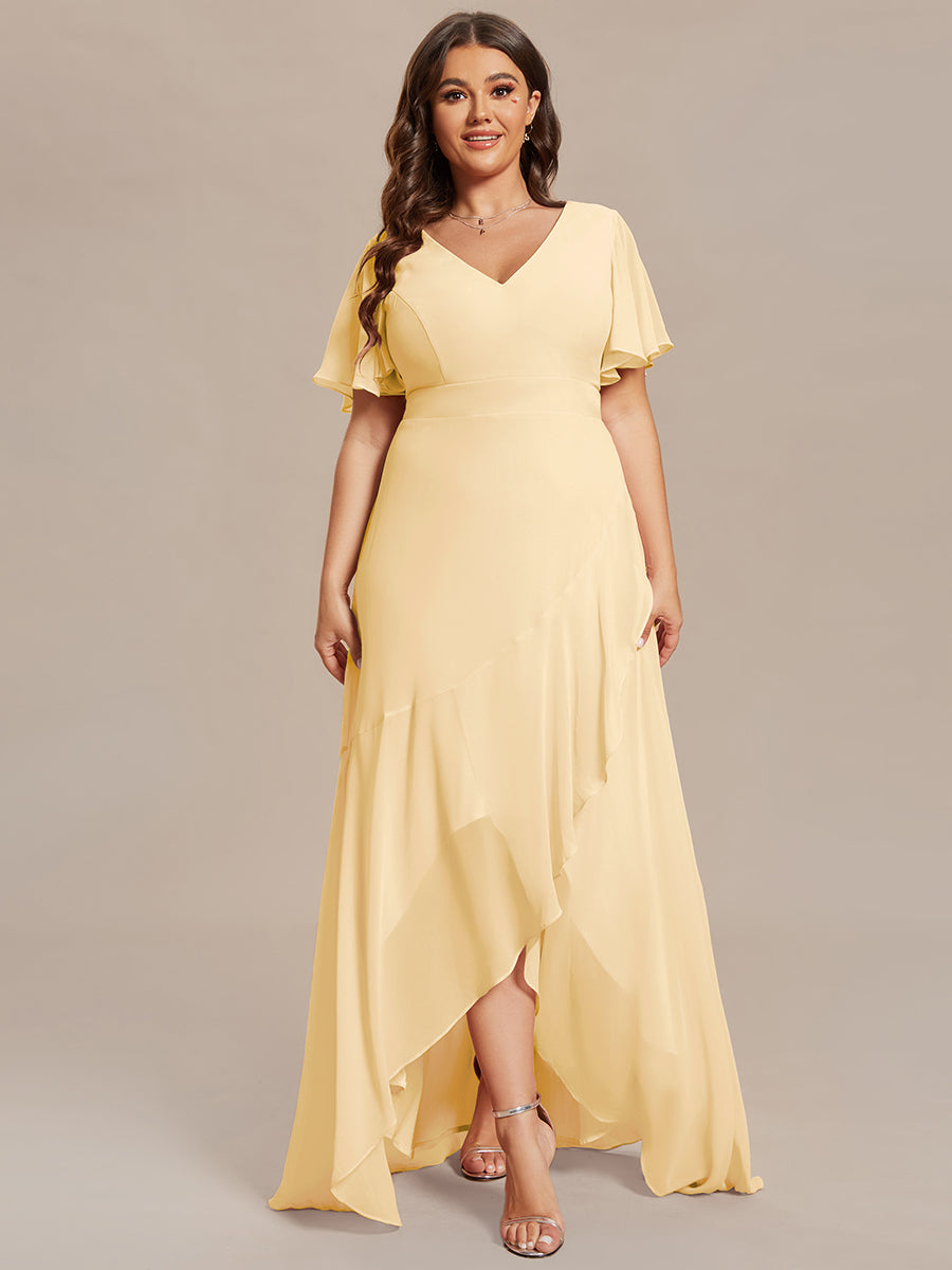 Charming Chiffon Bridesmaid Dress with Lotus Leaf Hemline #color_Yellow