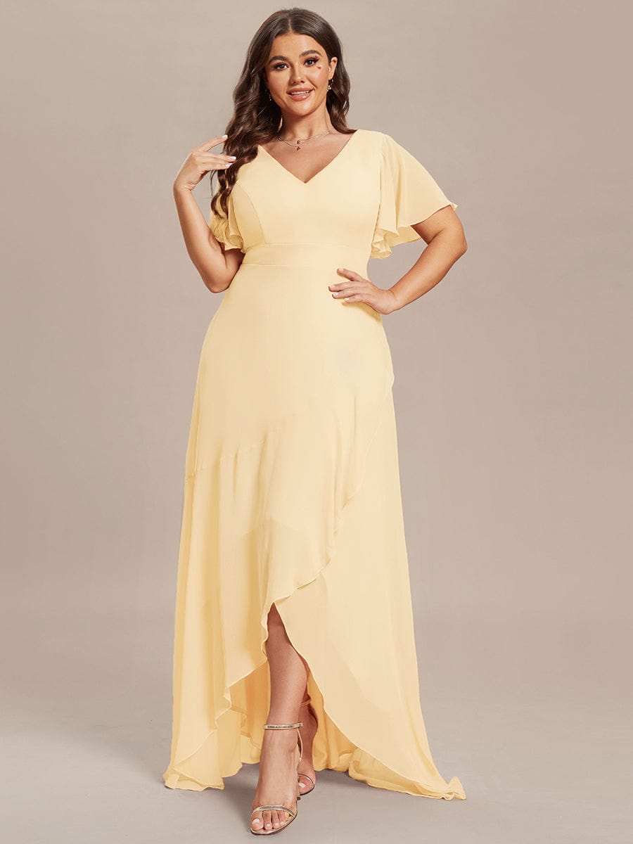 Charming Chiffon Bridesmaid Dress with Lotus Leaf Hemline #color_Yellow
