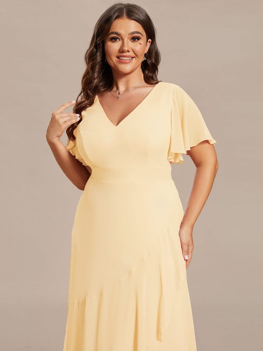 Charming Chiffon Bridesmaid Dress with Lotus Leaf Hemline #color_Yellow