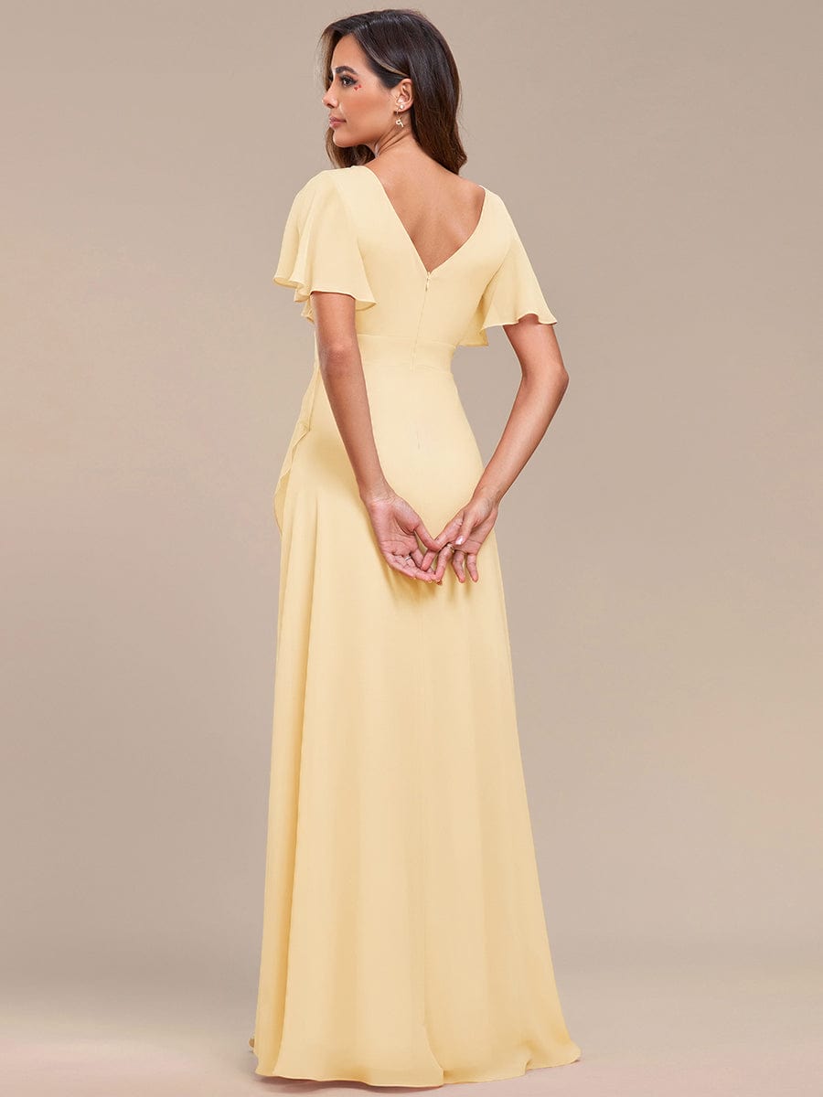 Charming Chiffon Bridesmaid Dress with Lotus Leaf Hemline #color_Yellow