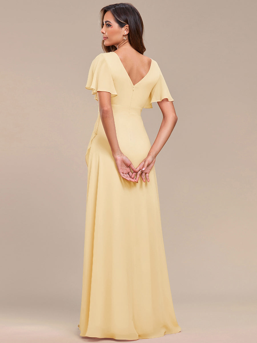 Charming Chiffon Bridesmaid Dress with Lotus Leaf Hemline #color_Yellow