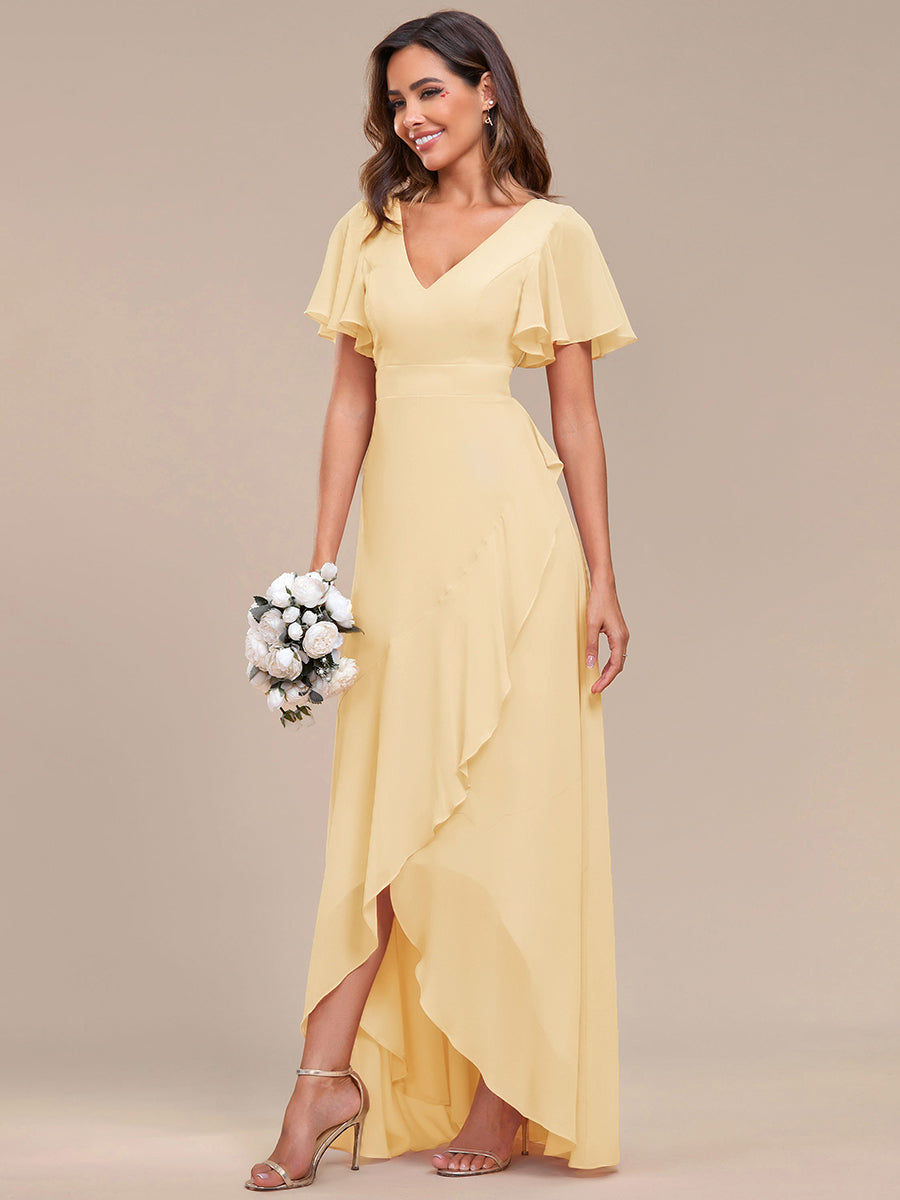 Charming Chiffon Bridesmaid Dress with Lotus Leaf Hemline #color_Yellow
