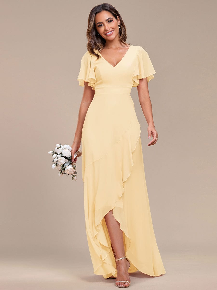 Charming Chiffon Bridesmaid Dress with Lotus Leaf Hemline #color_Yellow