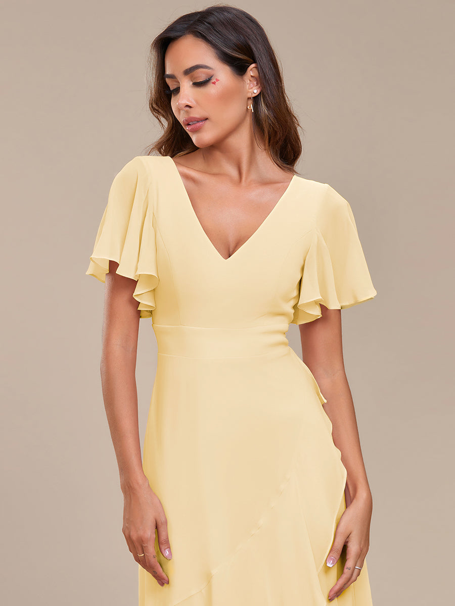 Charming Chiffon Bridesmaid Dress with Lotus Leaf Hemline #color_Yellow