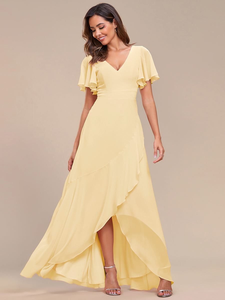 Charming Chiffon Bridesmaid Dress with Lotus Leaf Hemline #color_Yellow