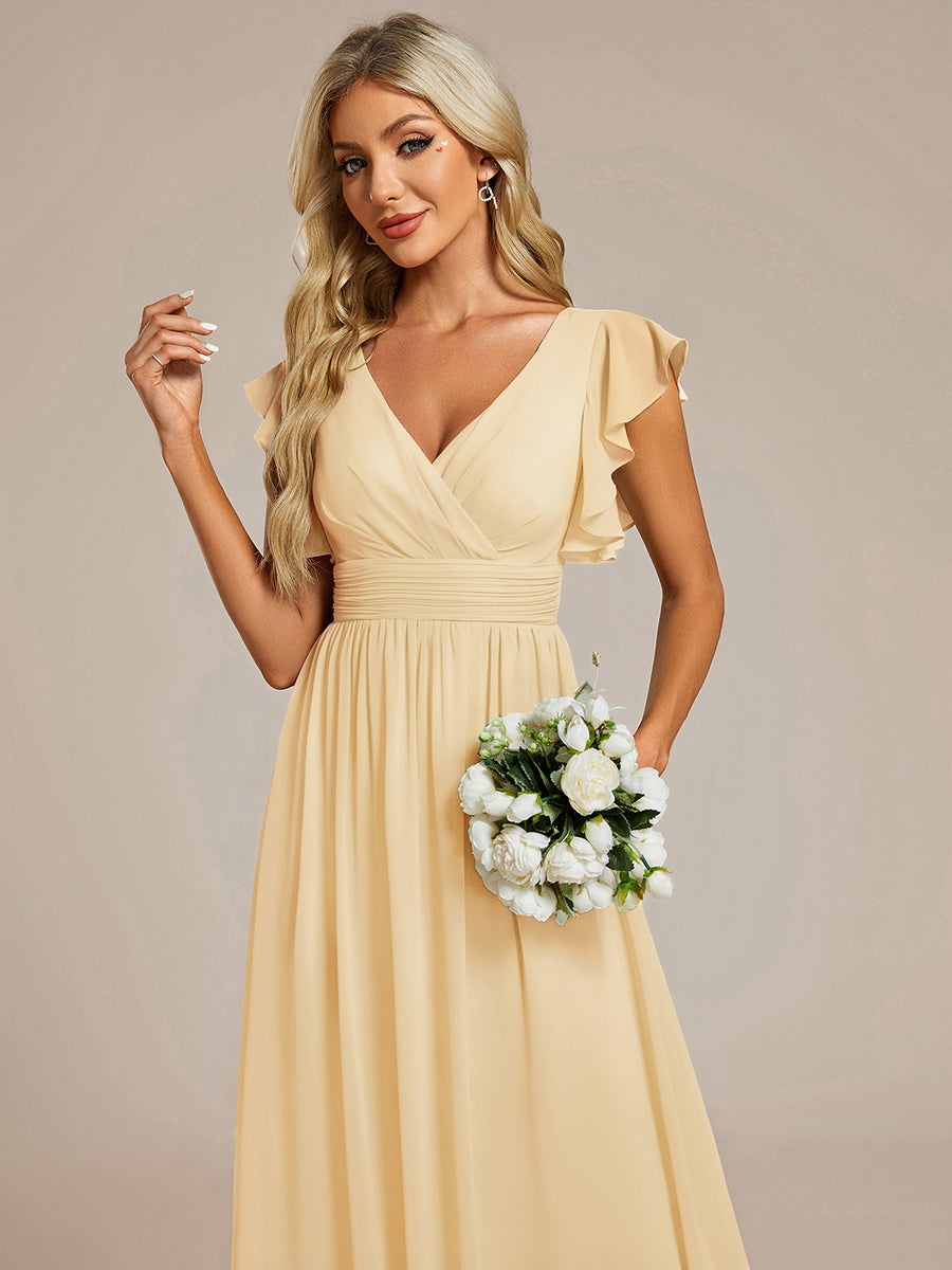 V-Neck Open Back Ruffled Sleeves Chiffon Bridesmaid Dress #color_Yellow