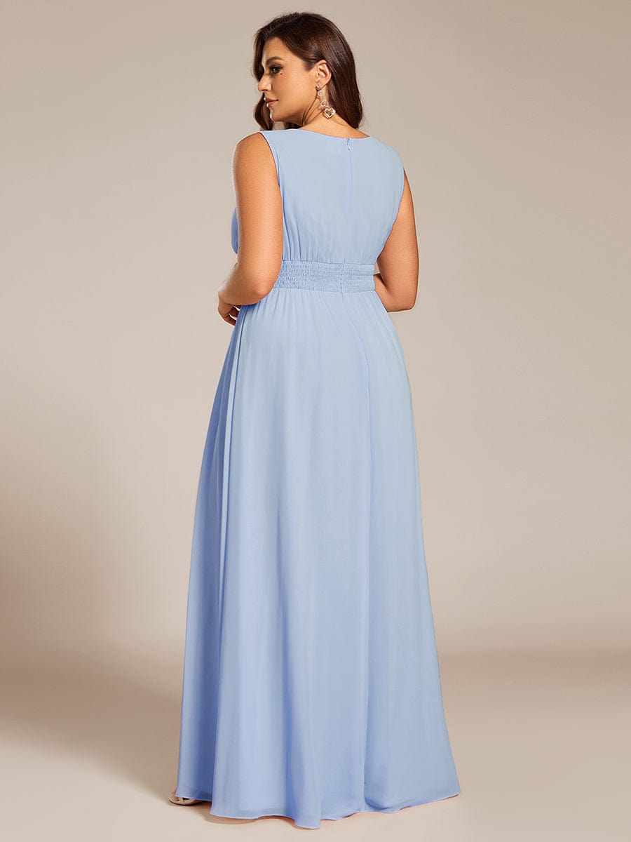 A-Line Chiffon Bridesmaid Dress with Sleeveless Round Neckline and Pleats #color_Ice Blue