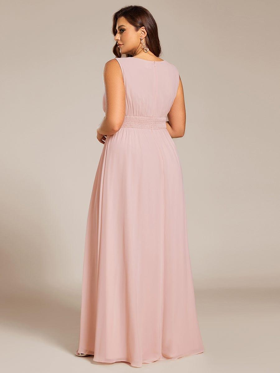 A-Line Chiffon Evening Dress with Sleeveless Round Neckline and Pleats #color_Pink