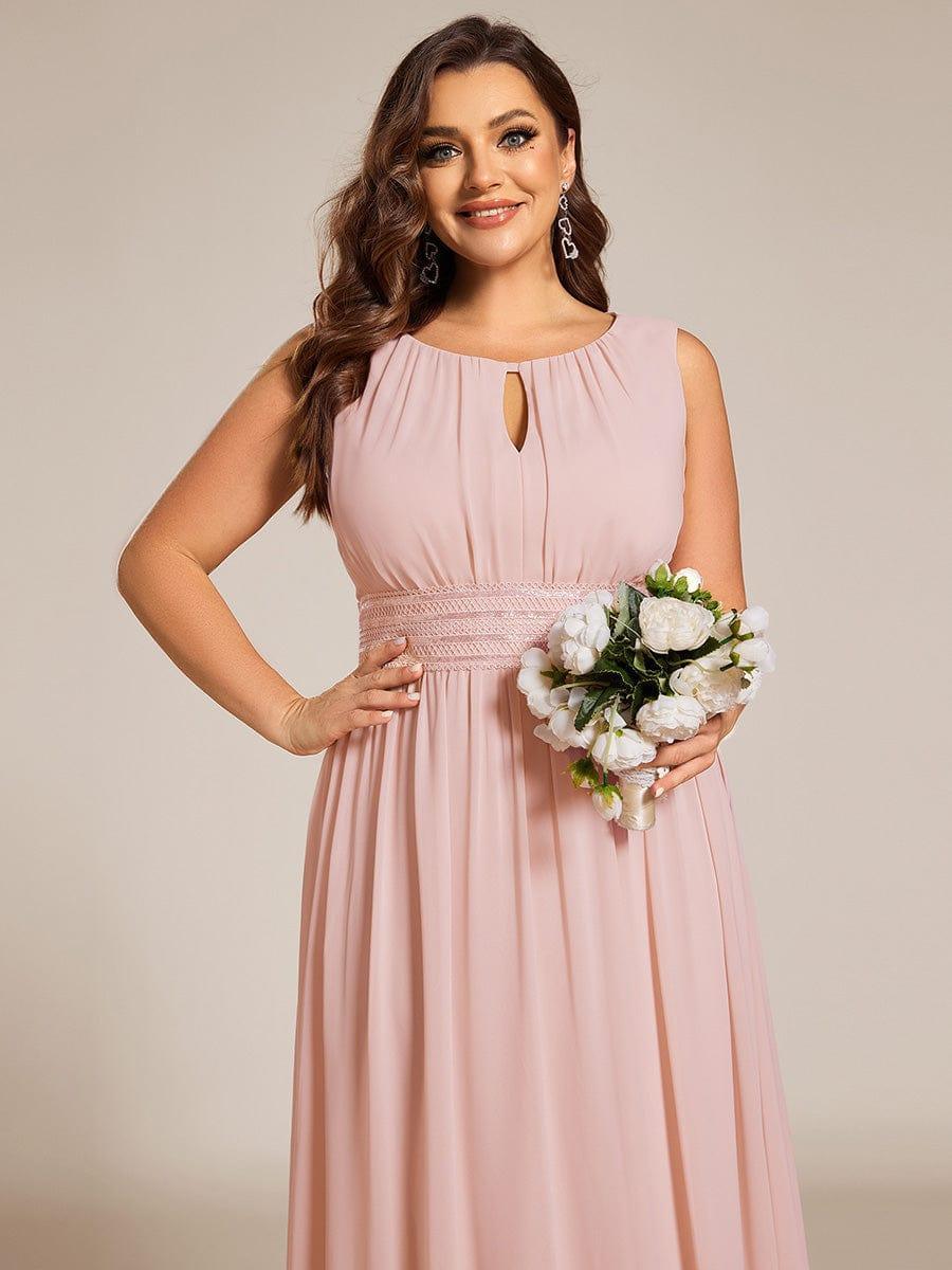 A-Line Chiffon Evening Dress with Sleeveless Round Neckline and Pleats #color_Pink