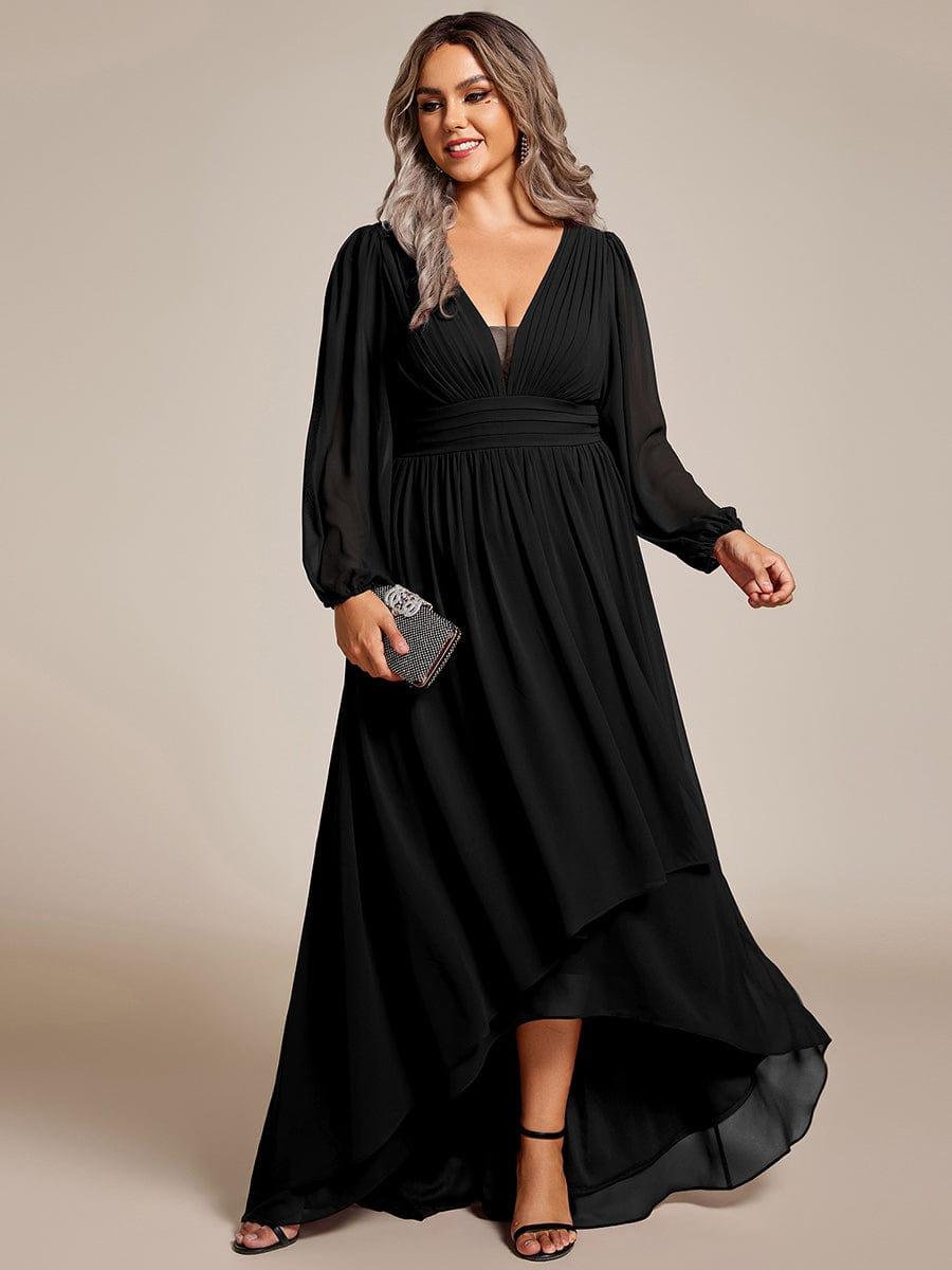 Enchanting Chiffon Lantern Sleeve Pleated High Waist Bridesmaid Dress #color_Black