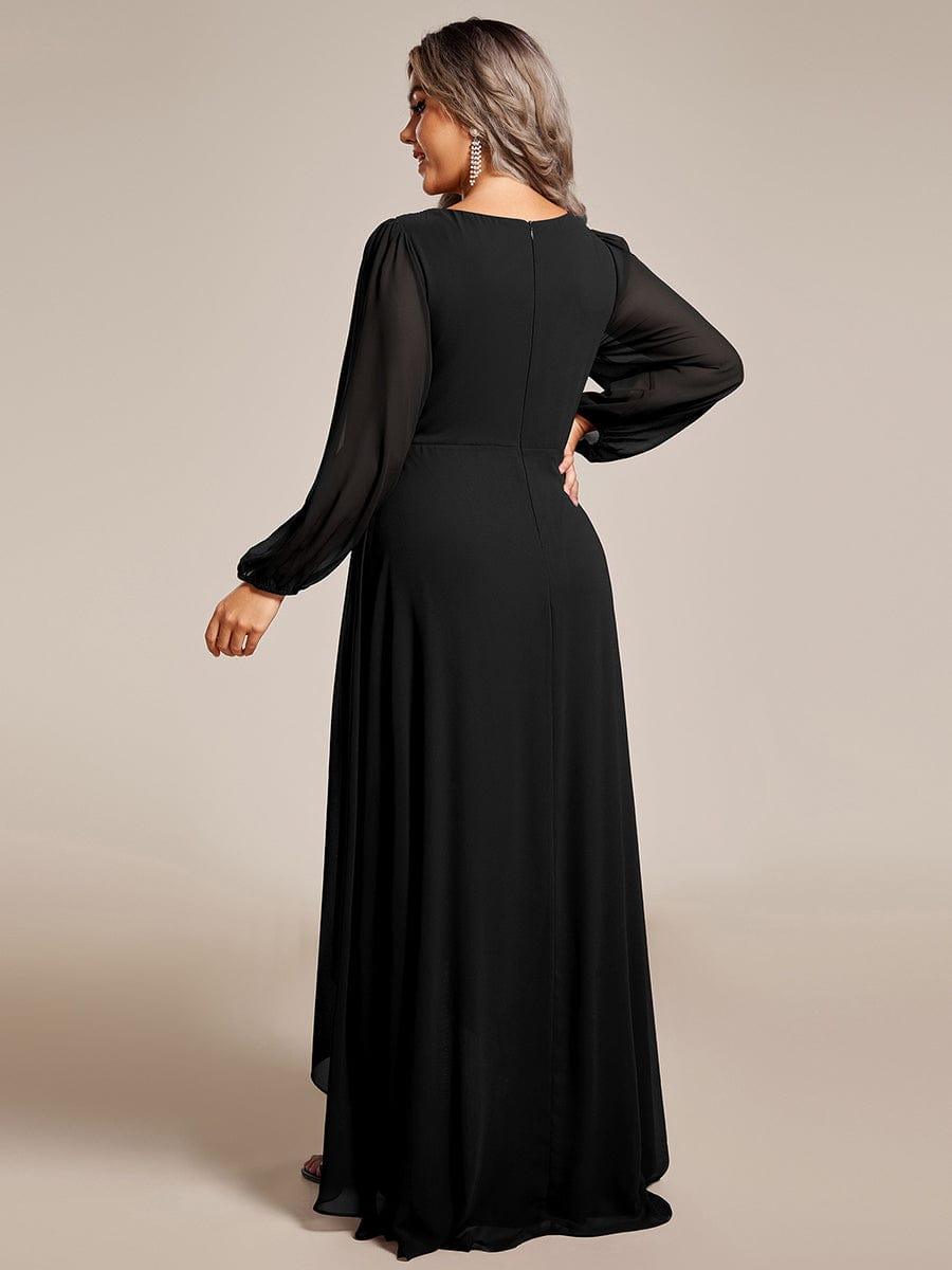 Enchanting Chiffon Lantern Sleeve Pleated High Waist Bridesmaid Dress #color_Black