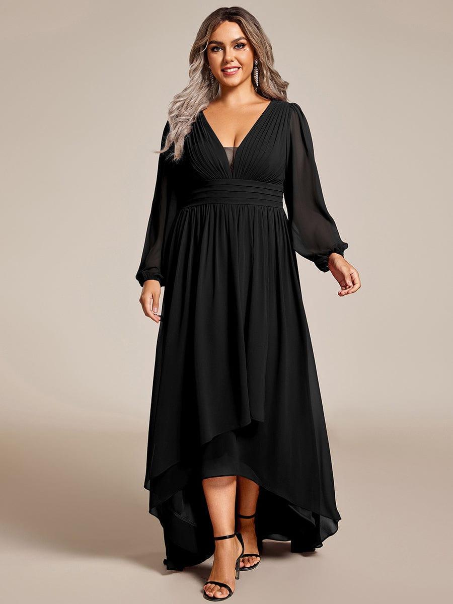 Enchanting Chiffon Lantern Sleeve Pleated High Waist Bridesmaid Dress #color_Black