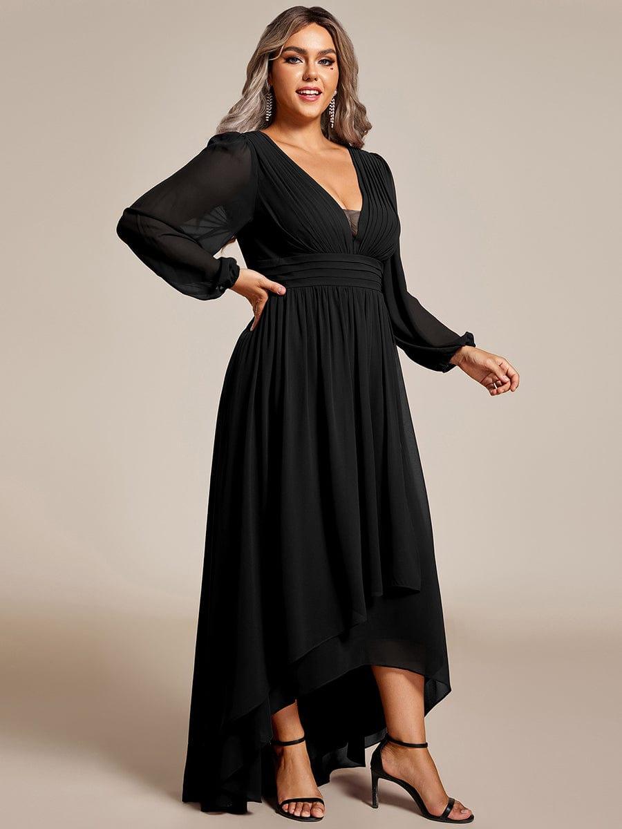 Enchanting Chiffon Lantern Sleeve Pleated High Waist Bridesmaid Dress #color_Black
