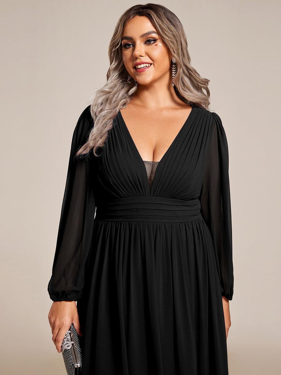 Enchanting Chiffon Lantern Sleeve Pleated High Waist Bridesmaid Dress #color_Black