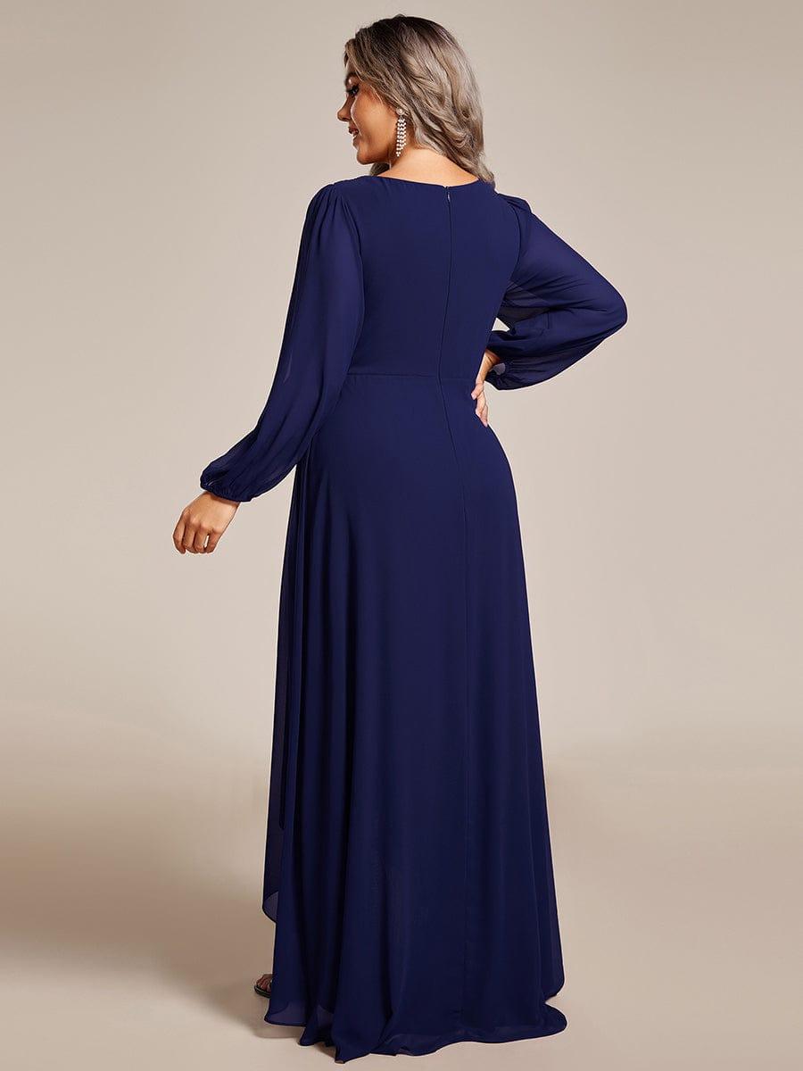 Enchanting Chiffon Lantern Sleeve Pleated High Waist Bridesmaid Dress #color_Navy Blue