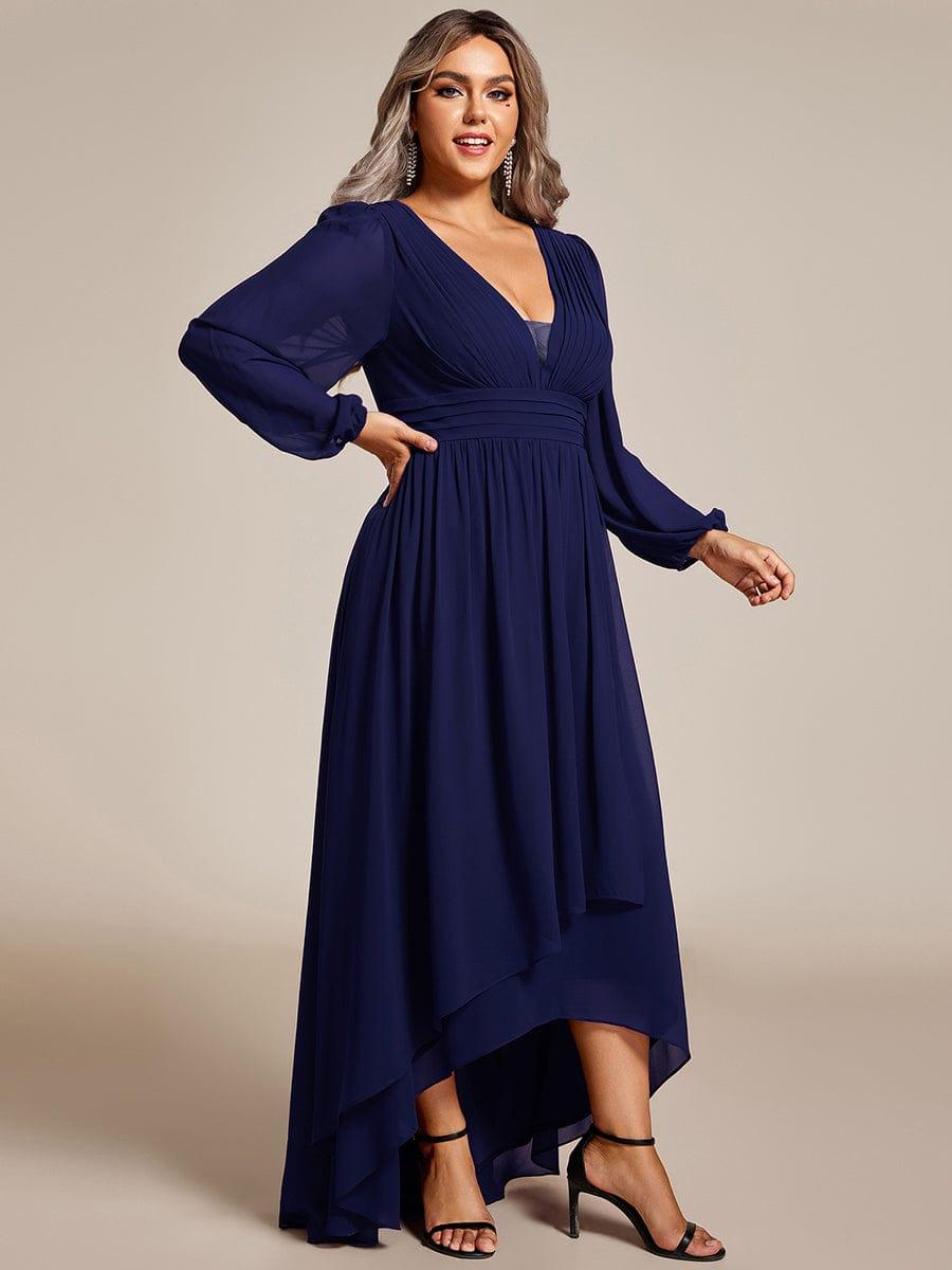 Enchanting Chiffon Lantern Sleeve Pleated High Waist Bridesmaid Dress #color_Navy Blue