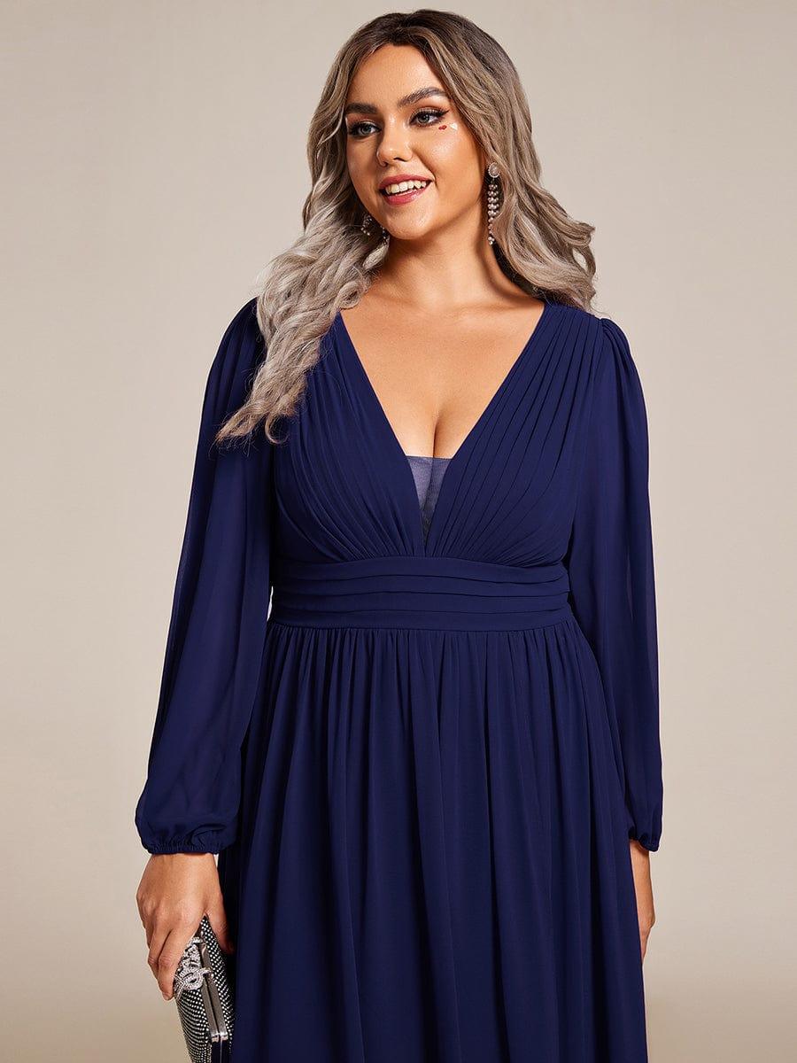 Enchanting Chiffon Lantern Sleeve Pleated High Waist Bridesmaid Dress #color_Navy Blue