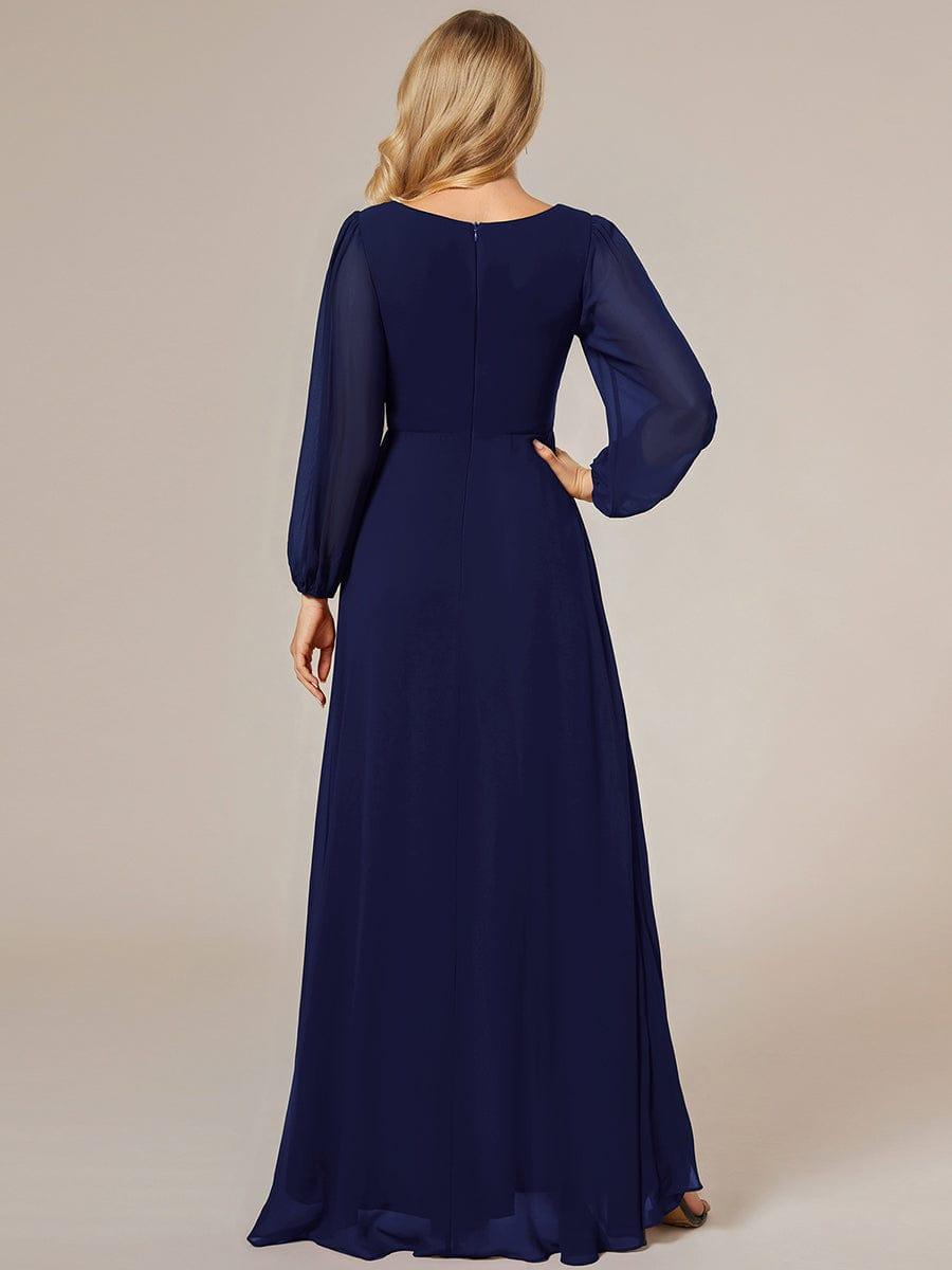Enchanting Chiffon Lantern Sleeve Pleated High Waist Bridesmaid Dress #color_Navy Blue