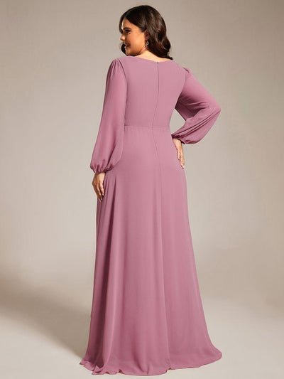 Plus Size Enchanting Chiffon Lantern Sleeve Pleated High Waist Bridesmaid Dress #color_Purple Orchid