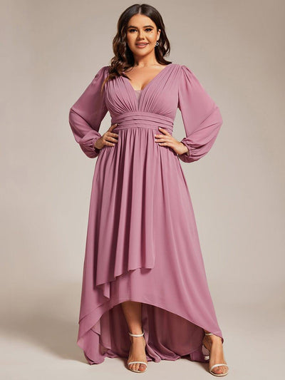 Plus Size Enchanting Chiffon Lantern Sleeve Pleated High Waist Bridesmaid Dress #color_Purple Orchid