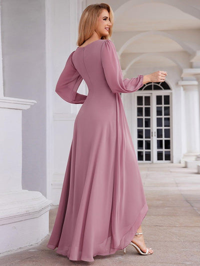 Enchanting Chiffon Lantern Sleeve Pleated High Waist Bridesmaid Dress #color_Purple Orchid
