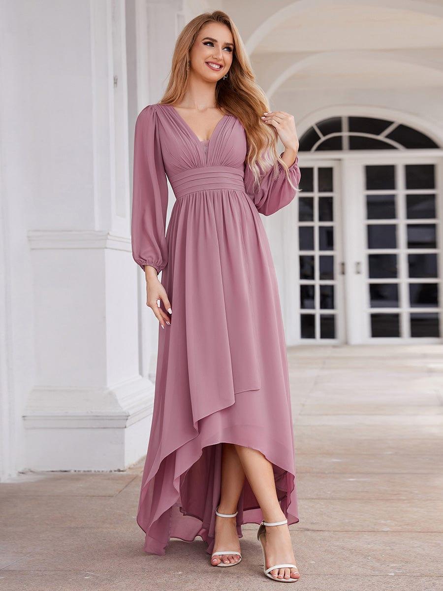 Enchanting Chiffon Lantern Sleeve Pleated High Waist Bridesmaid Dress #color_Purple Orchid