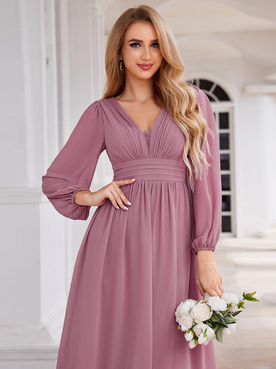 Enchanting Chiffon Lantern Sleeve Pleated High Waist Bridesmaid Dress #color_Purple Orchid