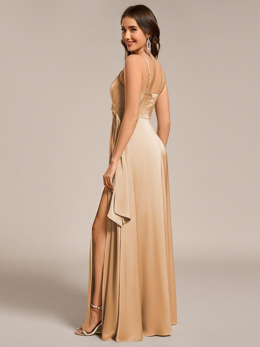 Wrap-Style Maxi Spaghetti Strap Satin Evening Dress #color_Champagne