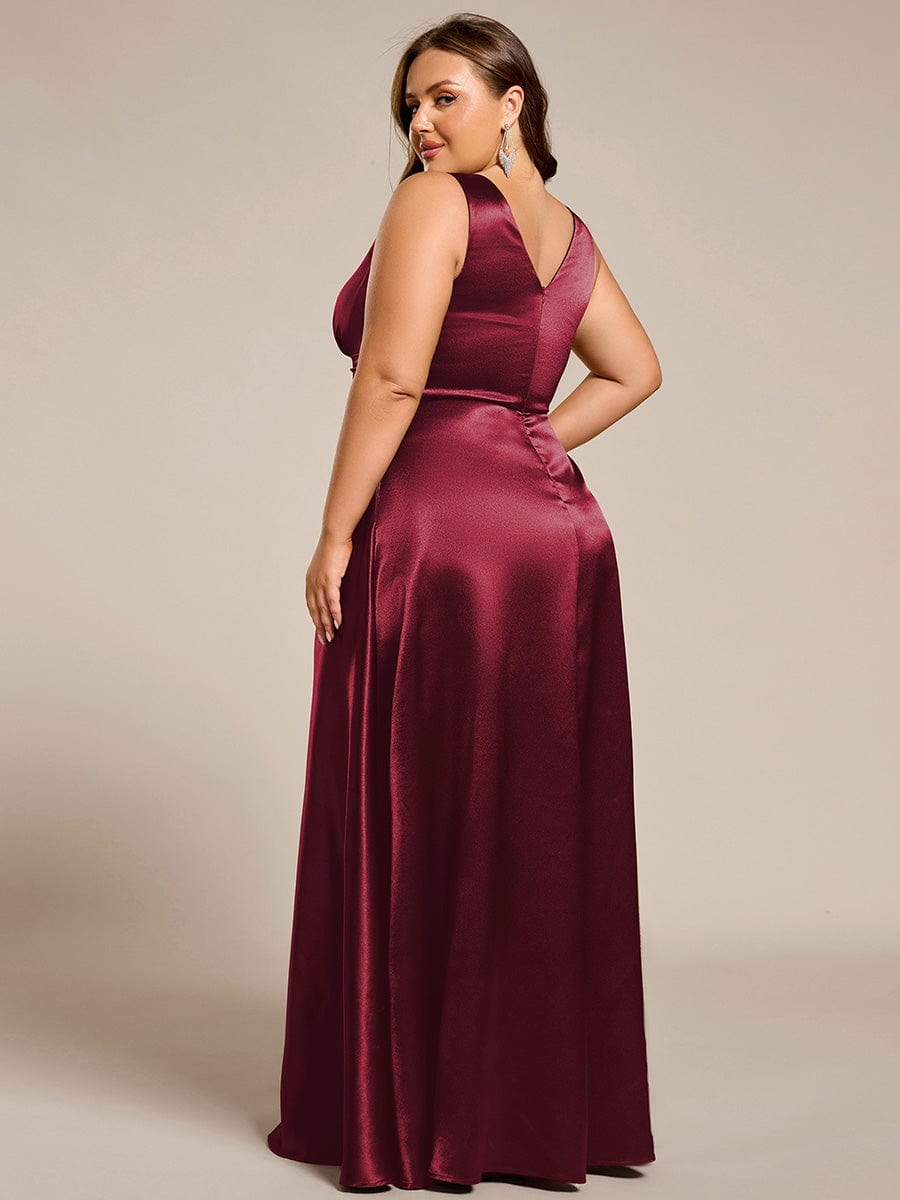 Sleeveless Empire Waist Satin Maxi Bridesmaid Dress With Pockets #color_Burgundy