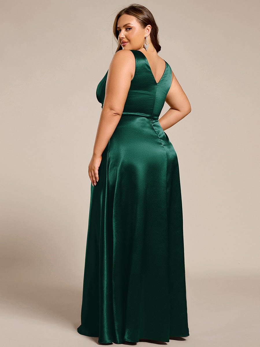 Sleeveless Empire Waist Satin Maxi Bridesmaid Dress With Pockets #color_Dark Green