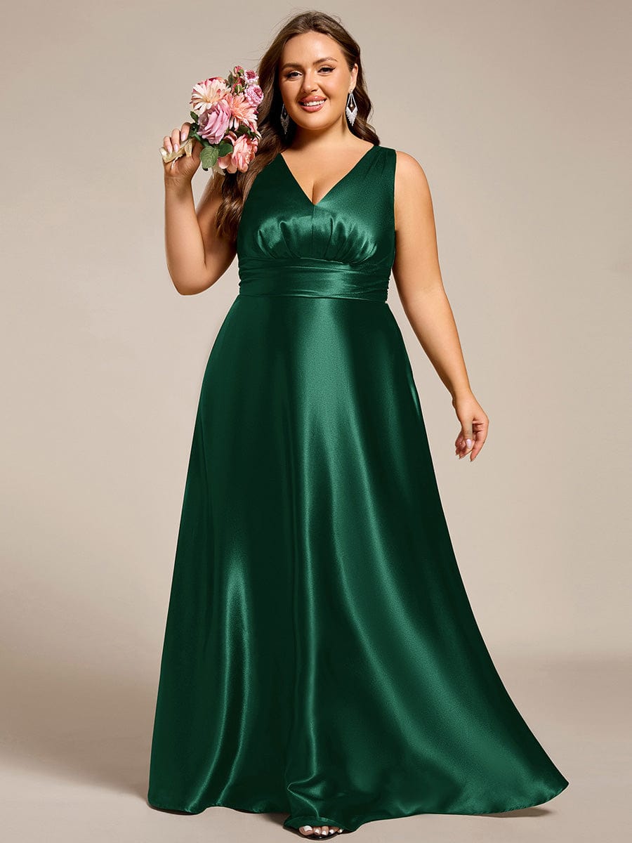Sleeveless Empire Waist Satin Maxi Bridesmaid Dress With Pockets #color_Dark Green