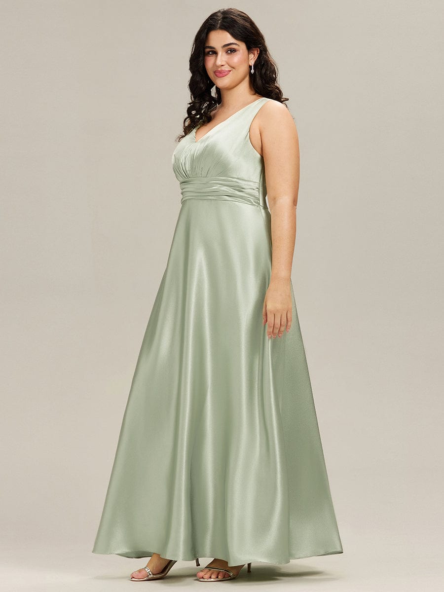 Sleeveless Empire Waist Satin Maxi Bridesmaid Dress With Pockets #color_Mint Green
