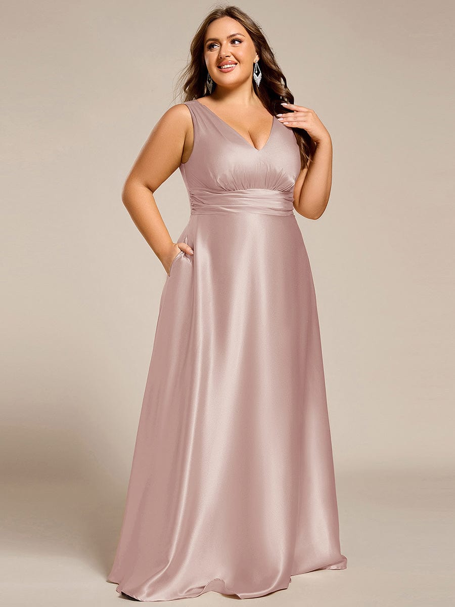 Sleeveless Empire Waist Satin Maxi Bridesmaid Dress With Pockets #color_Mauve