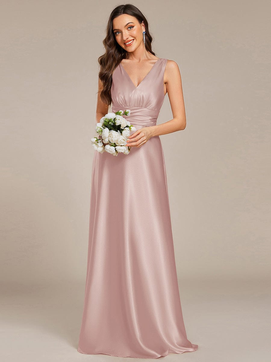 Sleeveless Empire Waist Satin Maxi Bridesmaid Dress With Pockets #color_Mauve