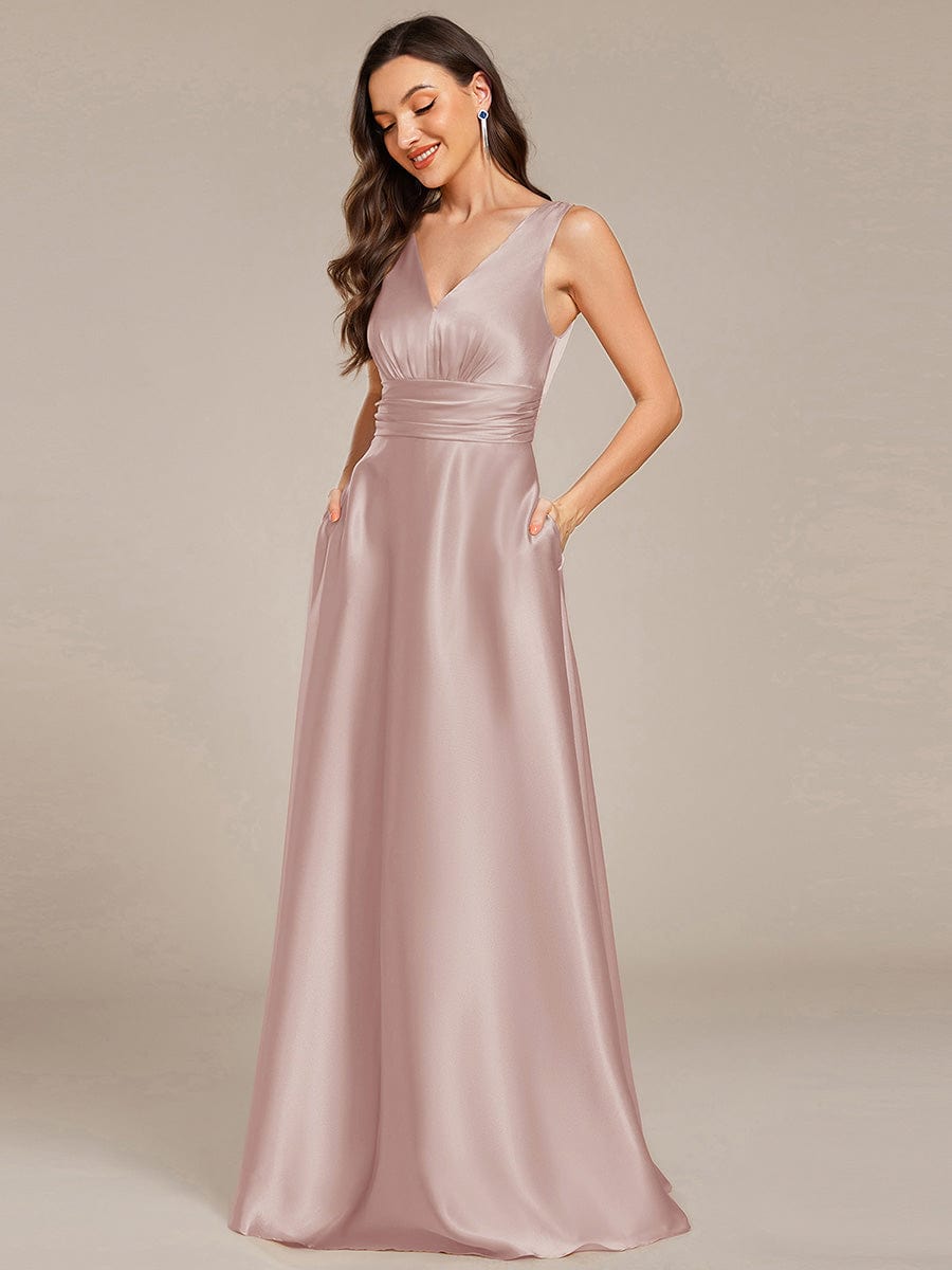 Sleeveless Empire Waist Satin Maxi Bridesmaid Dress With Pockets #color_Mauve