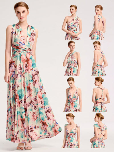 ever STYLES|High-Stretch Soft Versatile Convertible Bridesmaid Dress #color_Apricot Print