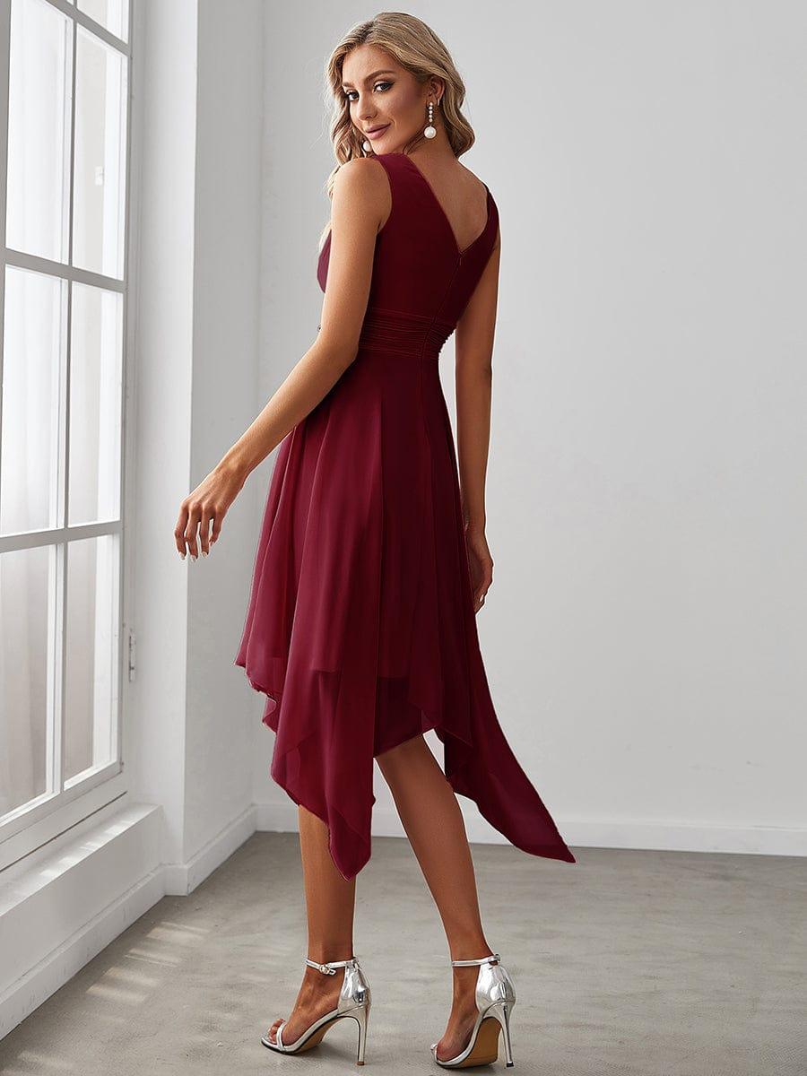 Knee Length Chiffon Bridesmaid Dress with Irregular Hem #color_Burgundy