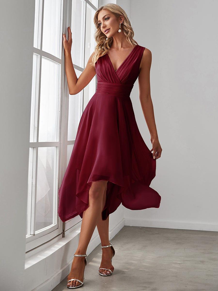 Knee Length Chiffon Bridesmaid Dress with Irregular Hem #color_Burgundy