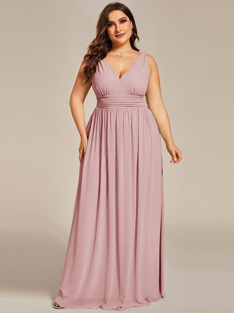 V Neck Sleeveless Pleated Chiffon Evening Dress #color_Dusty Rose