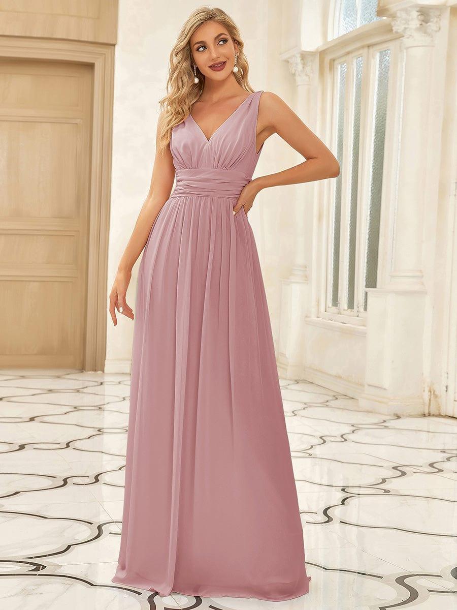 V Neck Sleeveless Pleated Chiffon Evening Dress #color_Dusty Rose