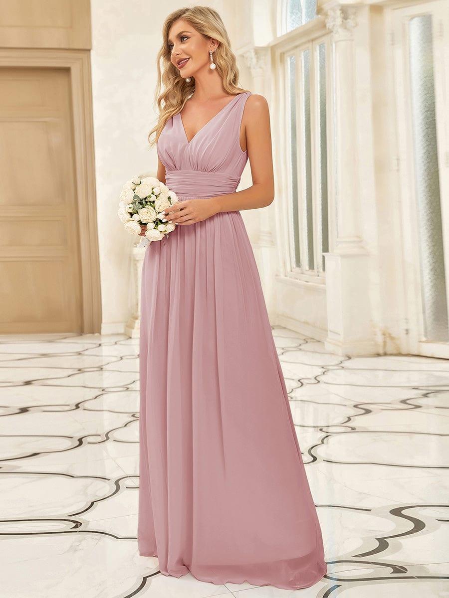 V Neck Sleeveless Pleated Chiffon Evening Dress #color_Dusty Rose