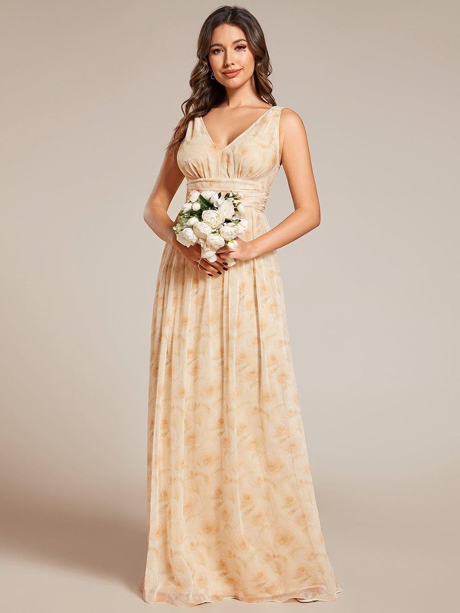 V Neck Sleeveless Pleated Chiffon Evening Dress #color_Golden Roses