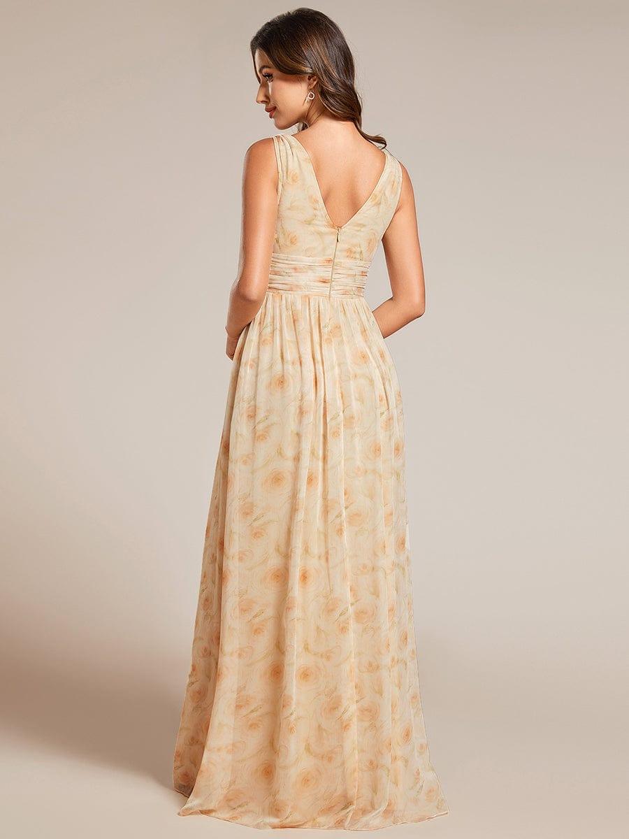 V Neck Sleeveless Pleated Chiffon Evening Dress #color_Golden Roses