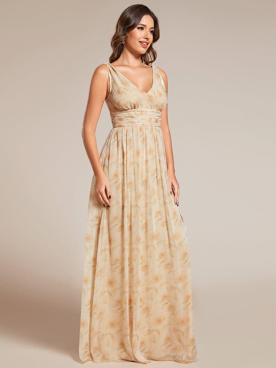 V Neck Sleeveless Pleated Chiffon Evening Dress #color_Golden Roses