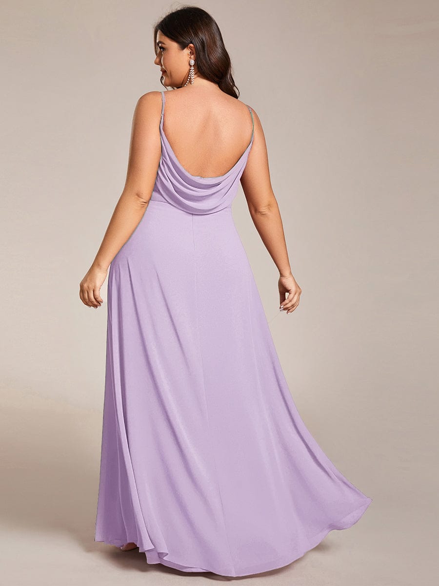 Stylish Cold-Shoulder Floor Length Bridesmaid Dress with Side Slit #color_Frosted Lilac