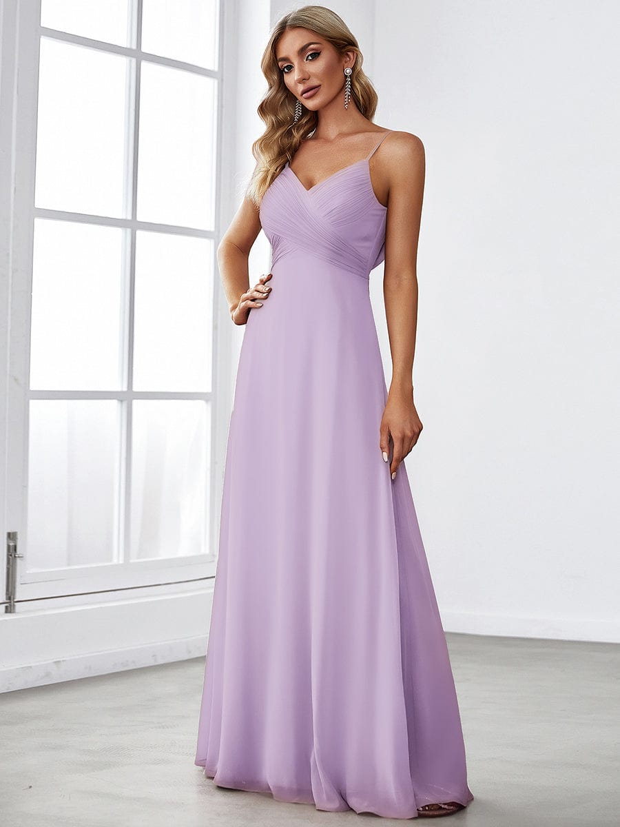 Stylish Cold-Shoulder Floor Length Bridesmaid Dress with Side Slit #color_Frosted Lilac