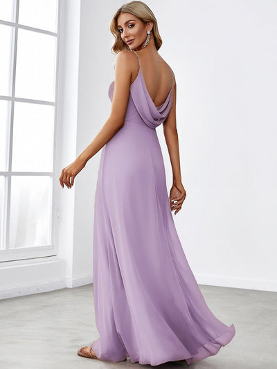 Stylish Cold-Shoulder Floor Length Bridesmaid Dress with Side Slit #color_Frosted Lilac